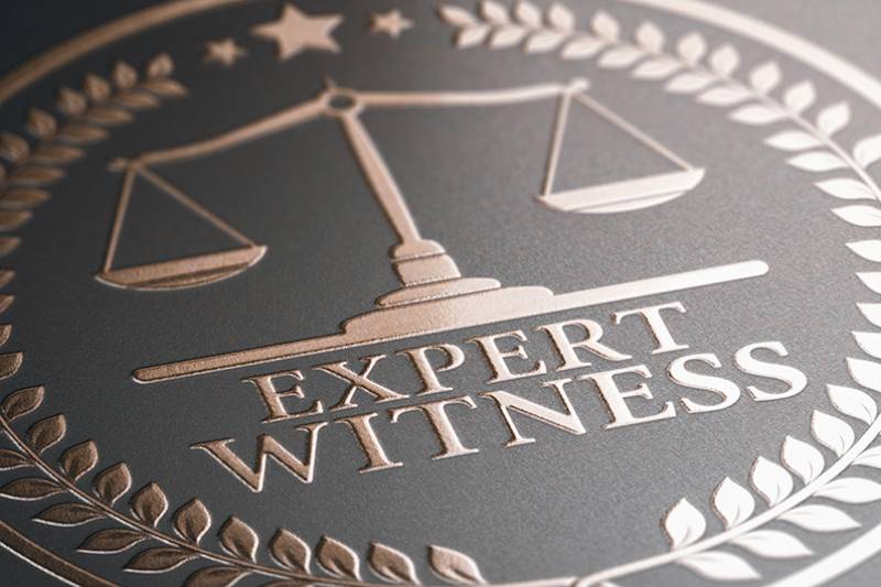 Legal Expertise. Expert Witness Service 3D illustration of a golden stamp where it is written the text expert witness. Legal expertise.